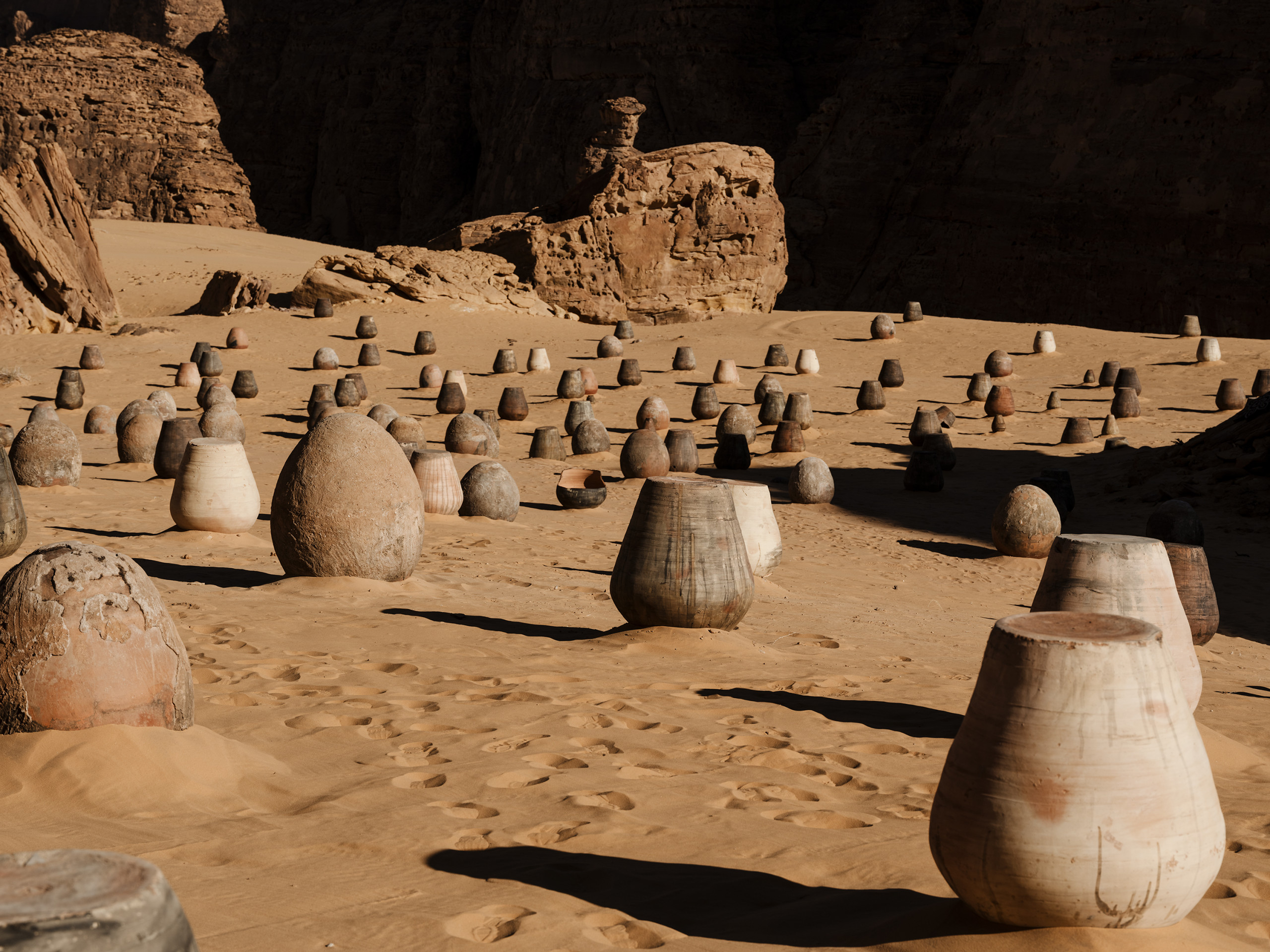 Ibrahim Mahama, *Dung Bara – The Rider Does Not Know the Ground Is Hot*, Desert X AlUla 2024.